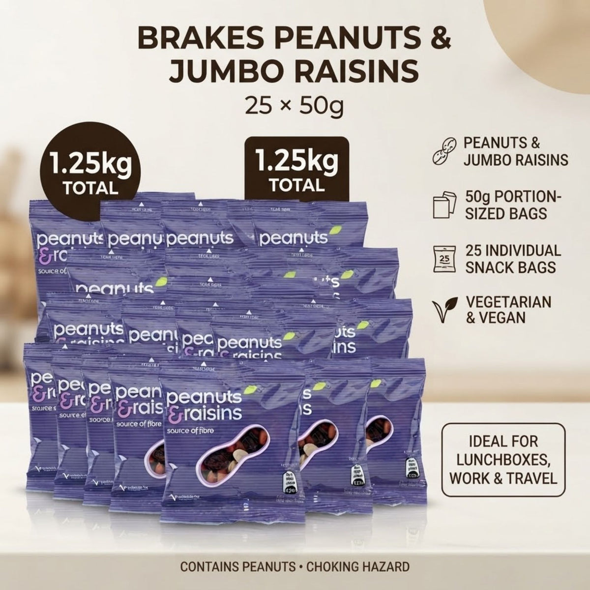 Brakes peanut and raisin snack-size bags