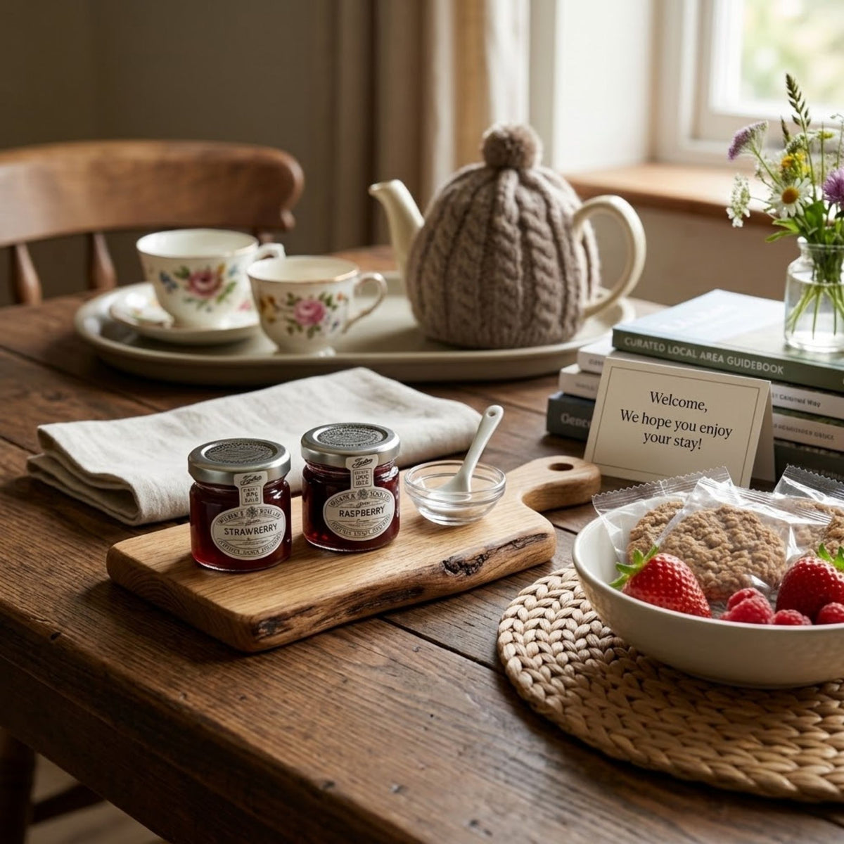 Mixed strawberry and raspberry jam portions

