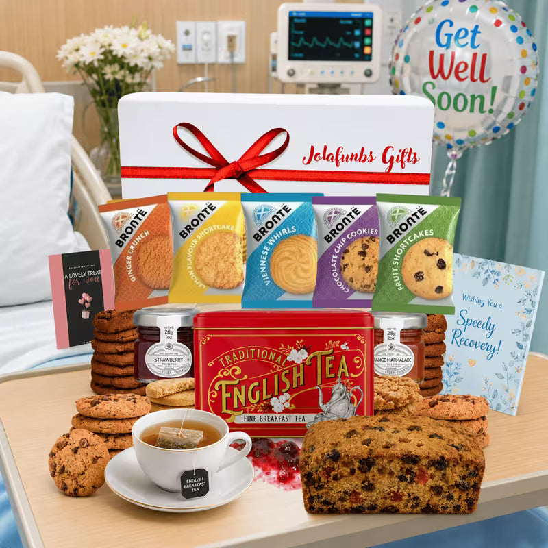 English tea gift set with individually wrapped biscuits
