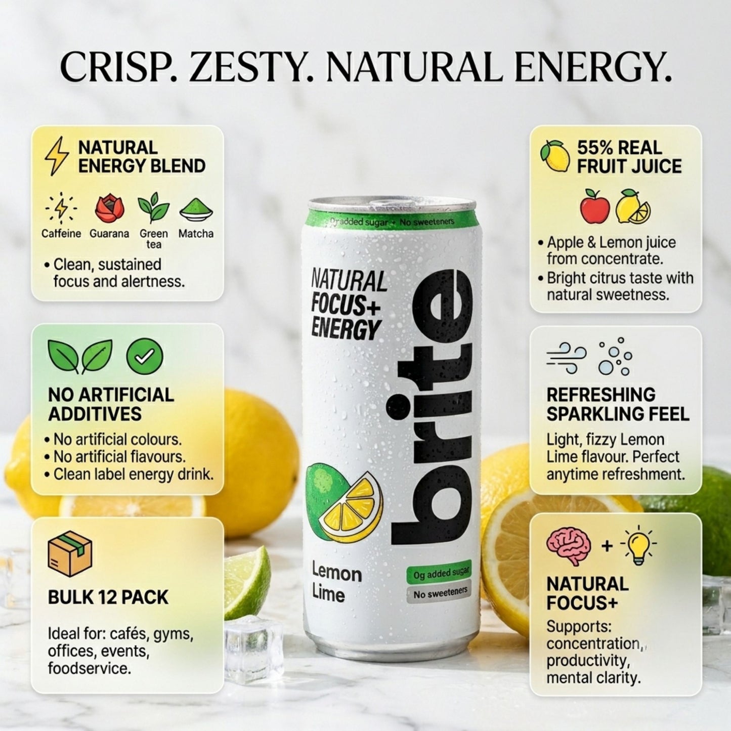 Sparkling citrus energy drink with natural caffeine