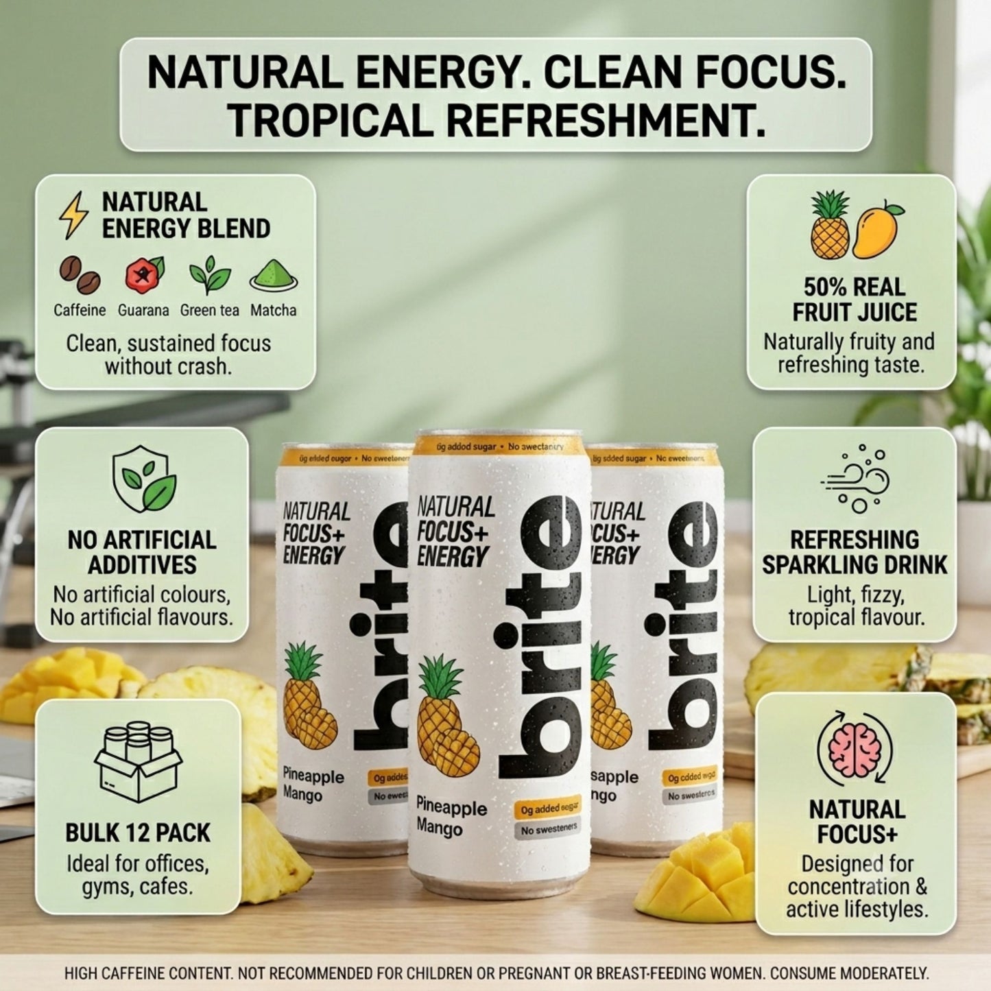 Sparkling tropical energy drink with caffeine boost