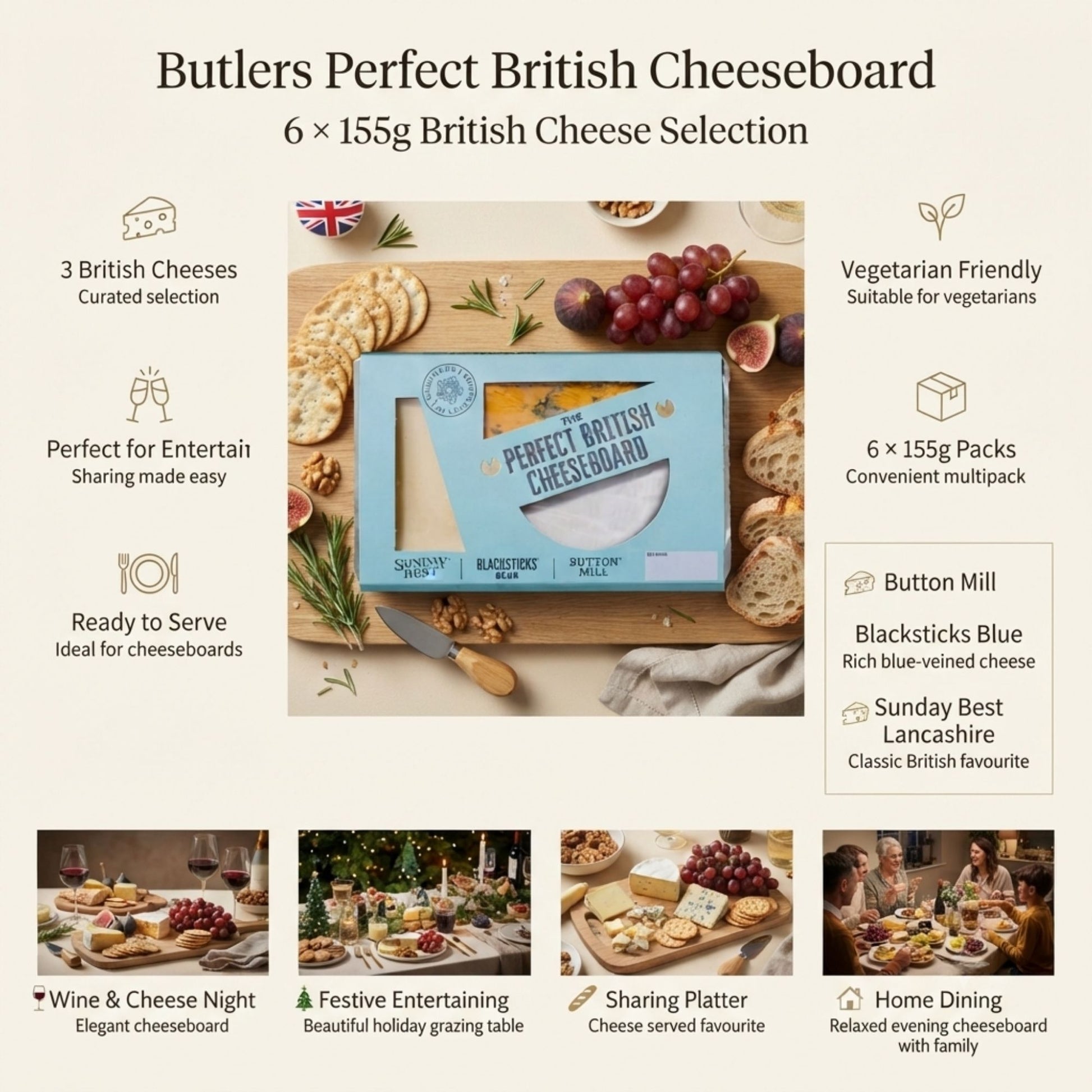 British cheese selection with three varieties