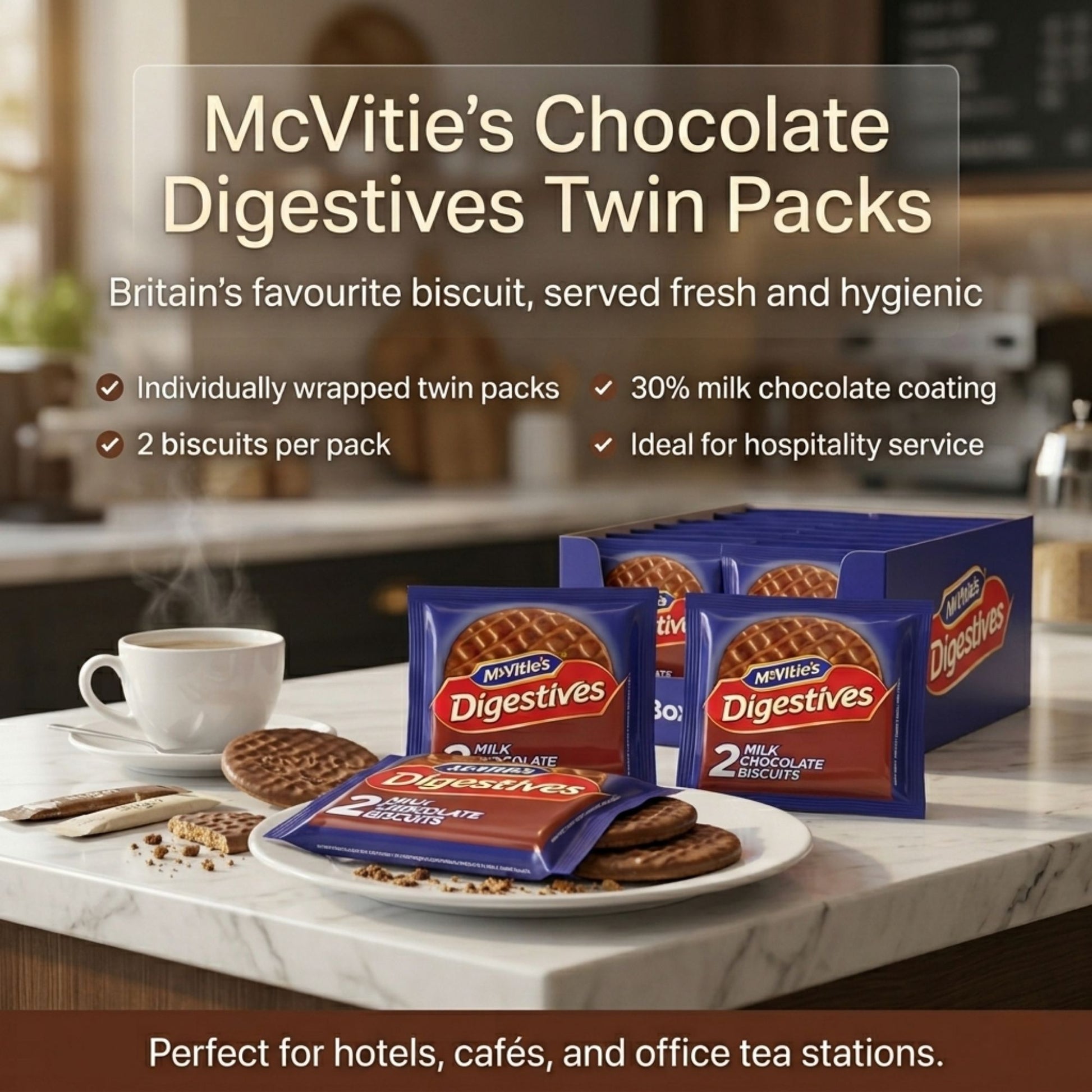 Two biscuit twin pack servings with chocolate topping