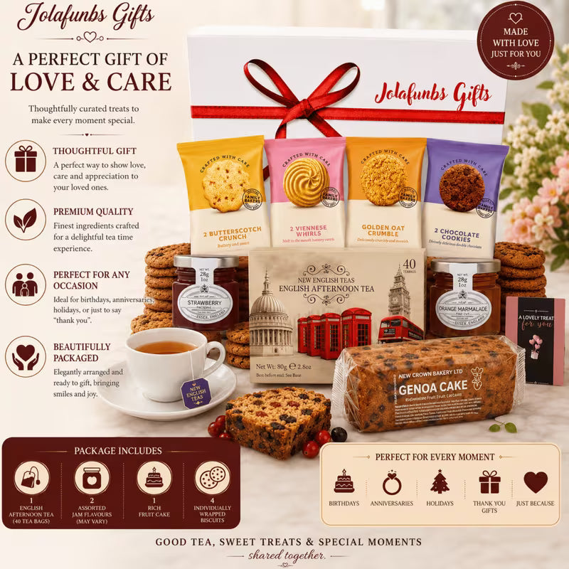 British tea hamper with classic snacks and tea bags