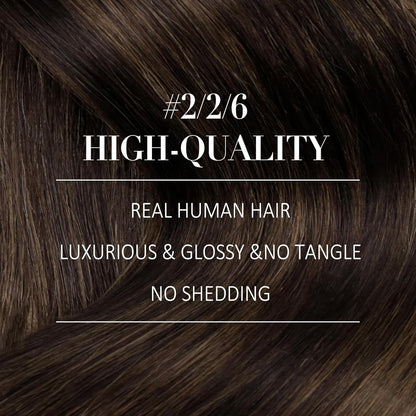 Clip in extensions with dark and medium brown highlights