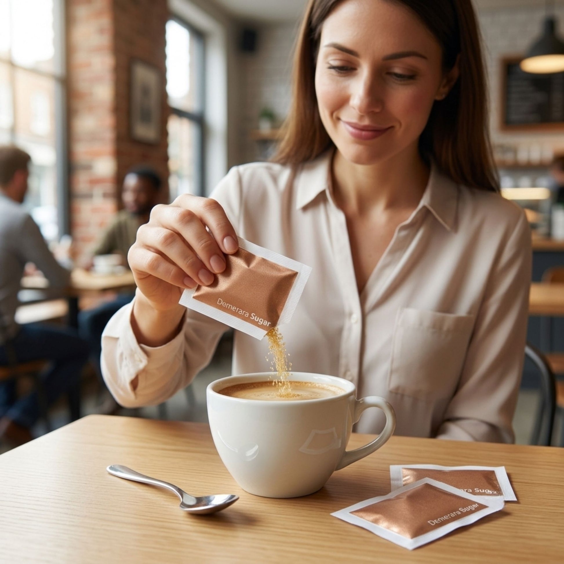 Brown sugar sachets suitable for tea and coffee