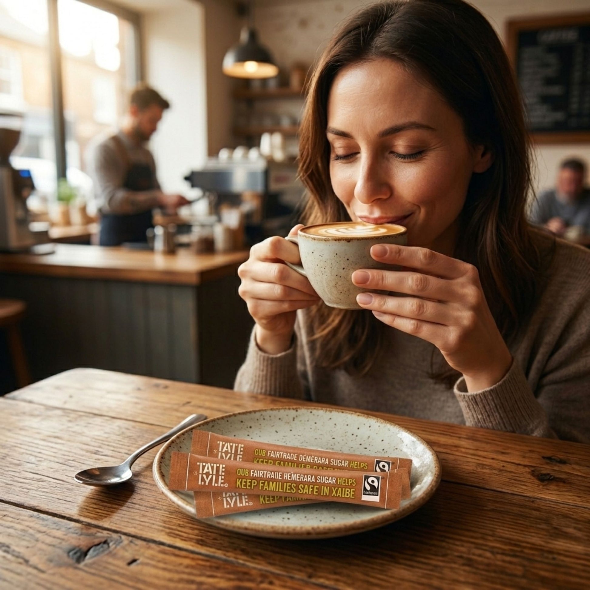 Single-serve demerara sugar portions for hot beverages