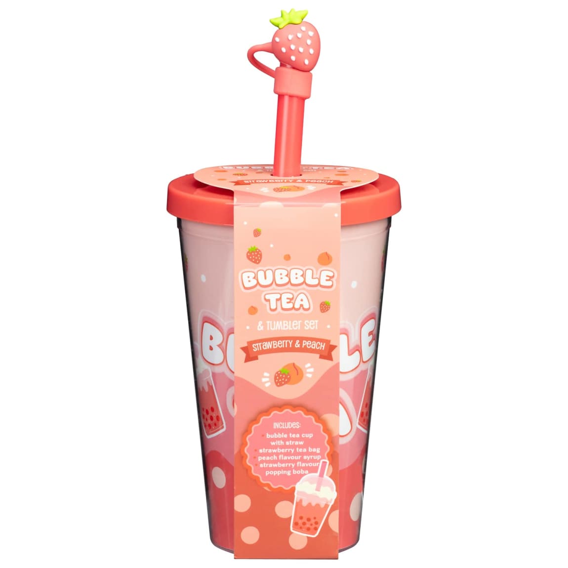 Strawberry & Peach Bubble Tea & Tumbler Set – complete home kit