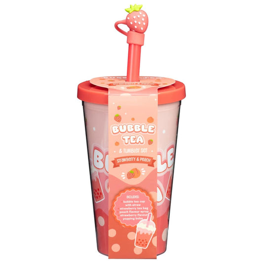 Strawberry & Peach Bubble Tea & Tumbler Set – complete home kit