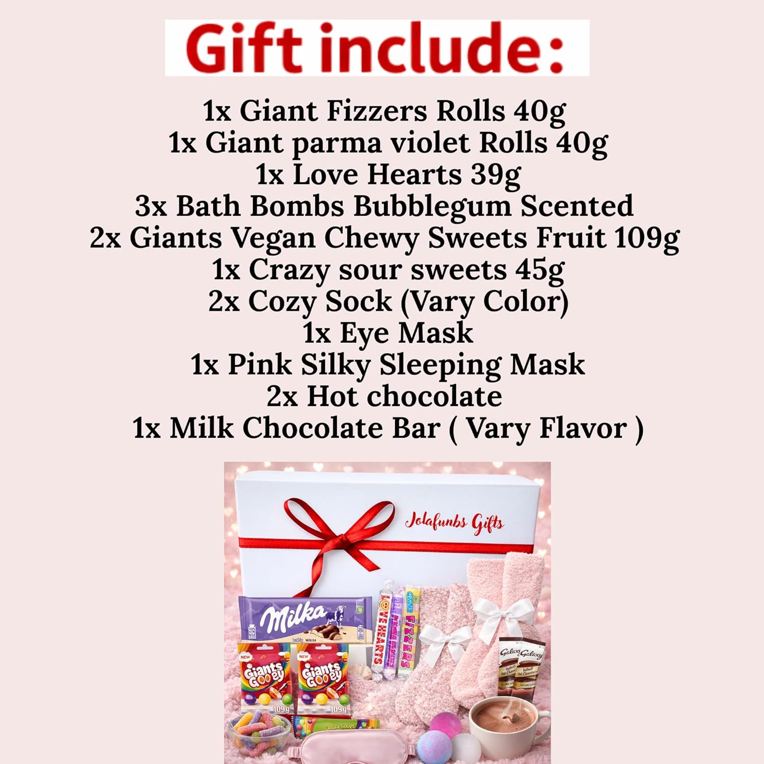 Bubblegum-scented bath bombs, eye mask, and silky sleeping mask