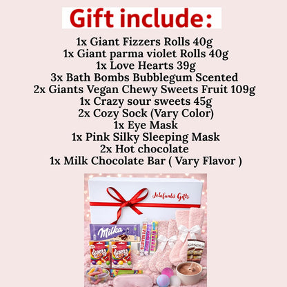 Bubblegum-scented bath bombs, eye mask, and silky sleeping mask