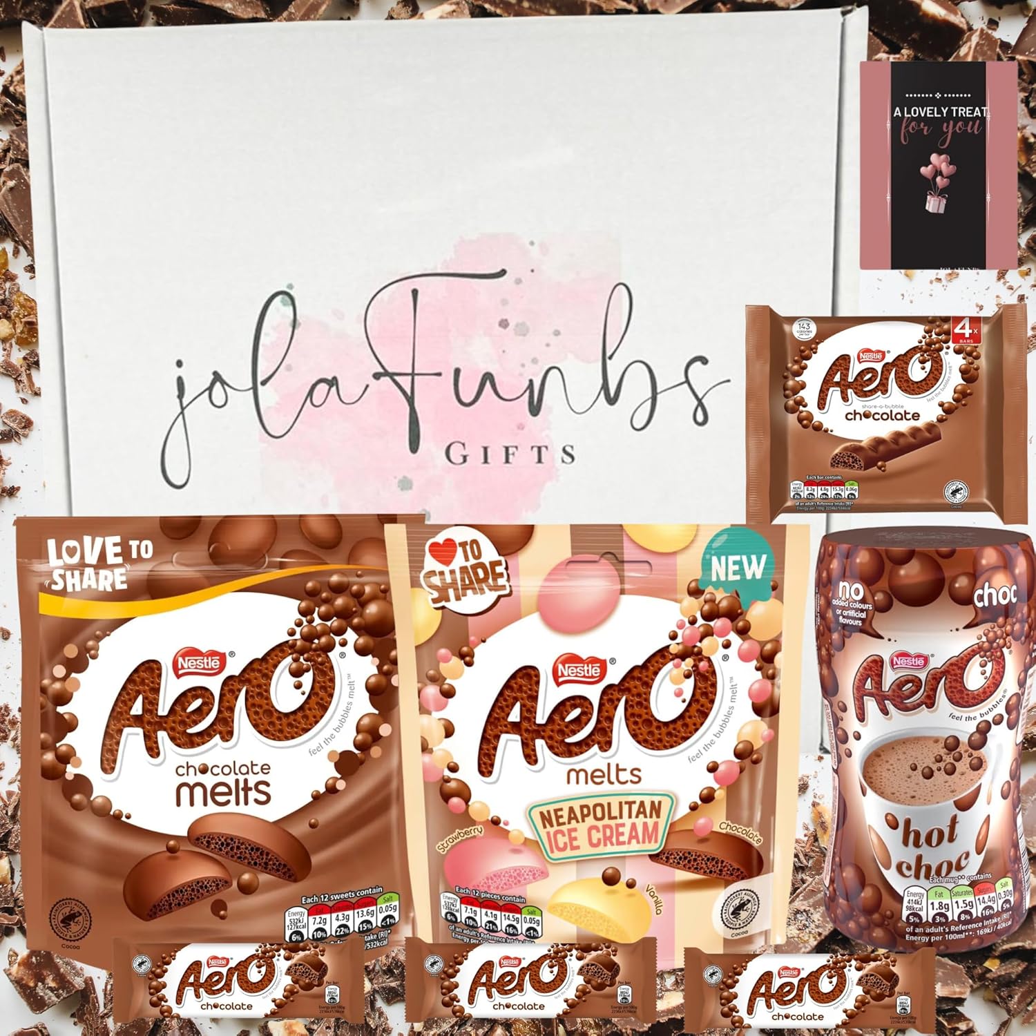 Bubbly chocolate box hamper featuring Aero bars and sweets
