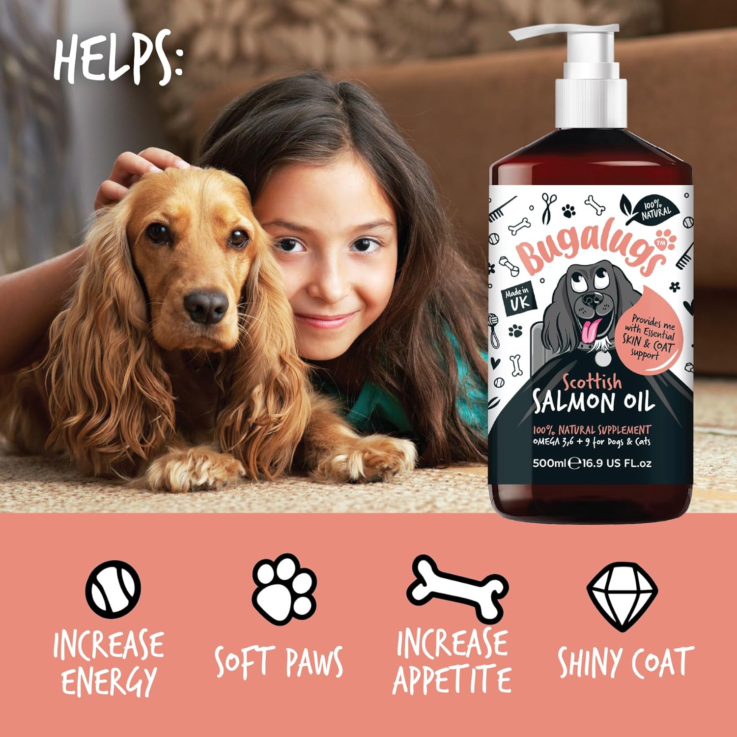 Bugalugs salmon oil supporting healthy pet skin and coat