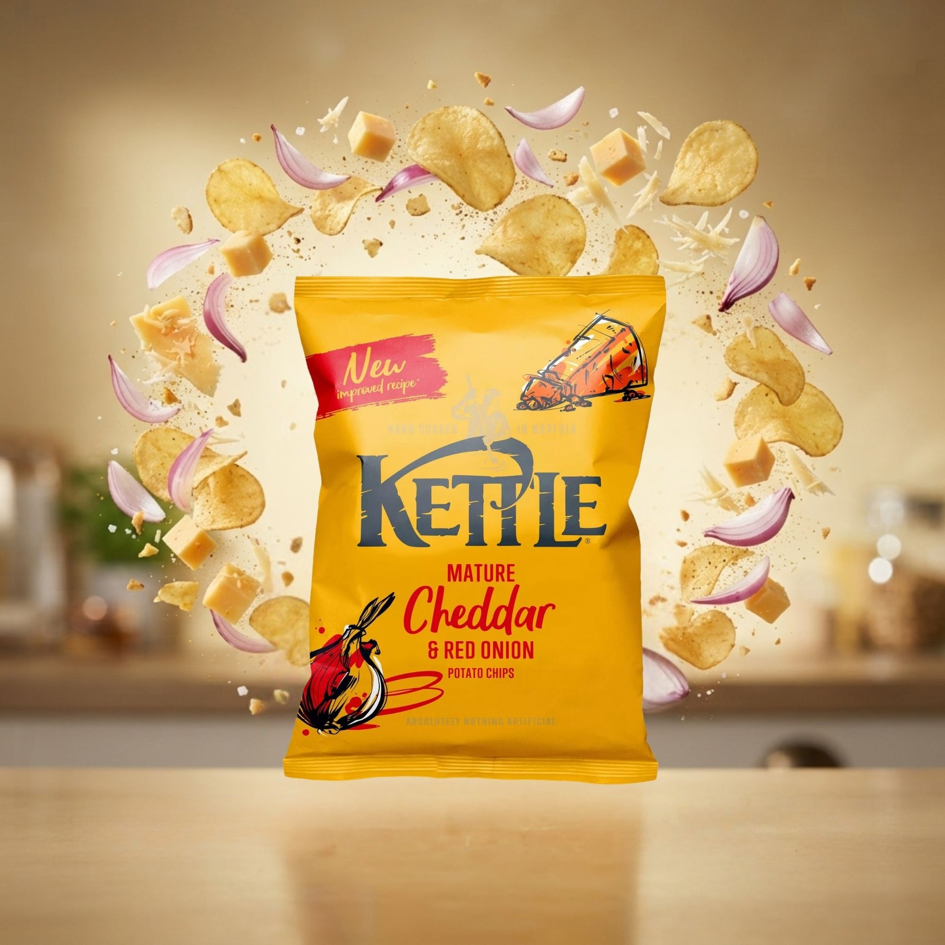 Mature cheddar and red onion Kettle crisps