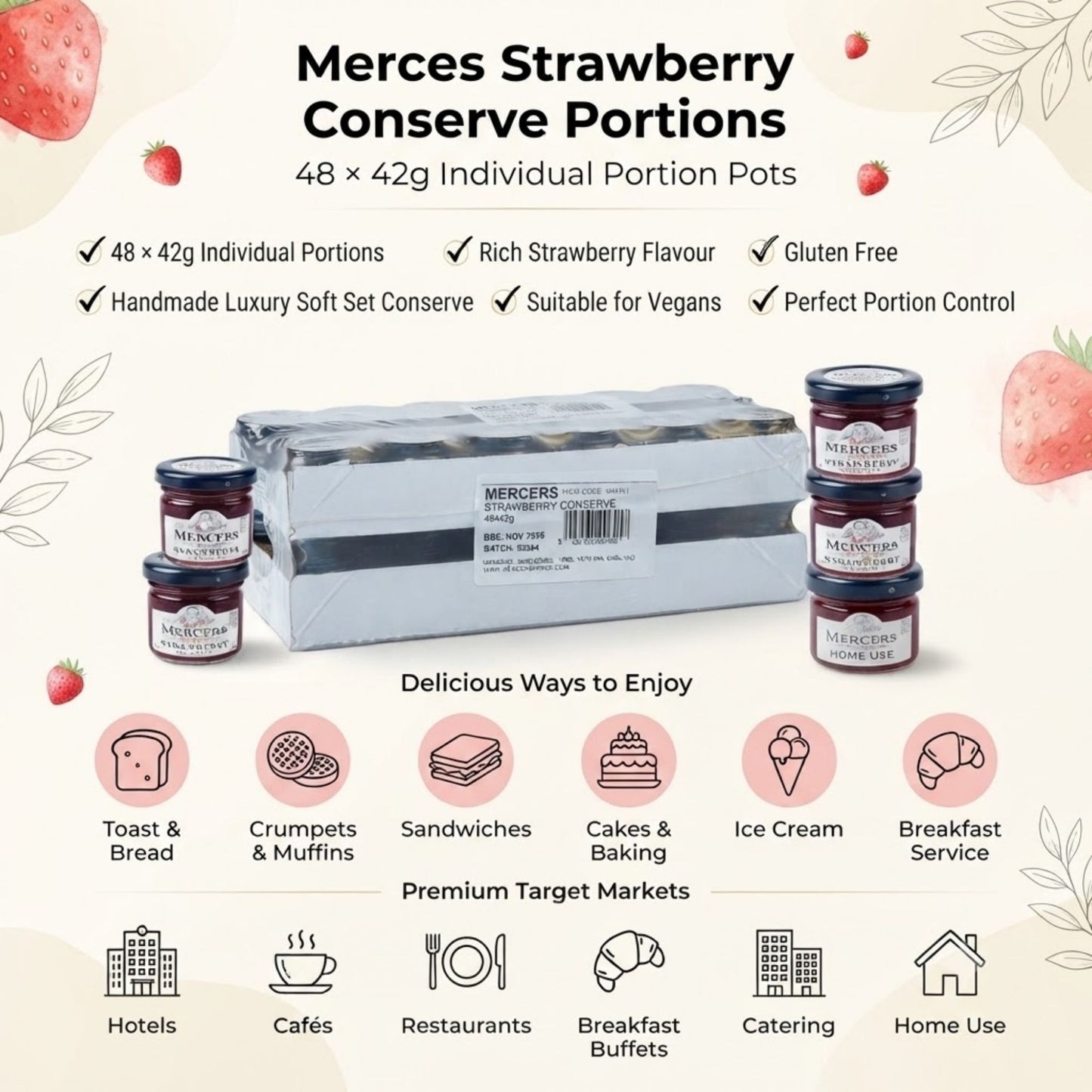Handmade strawberry conserve portion pots