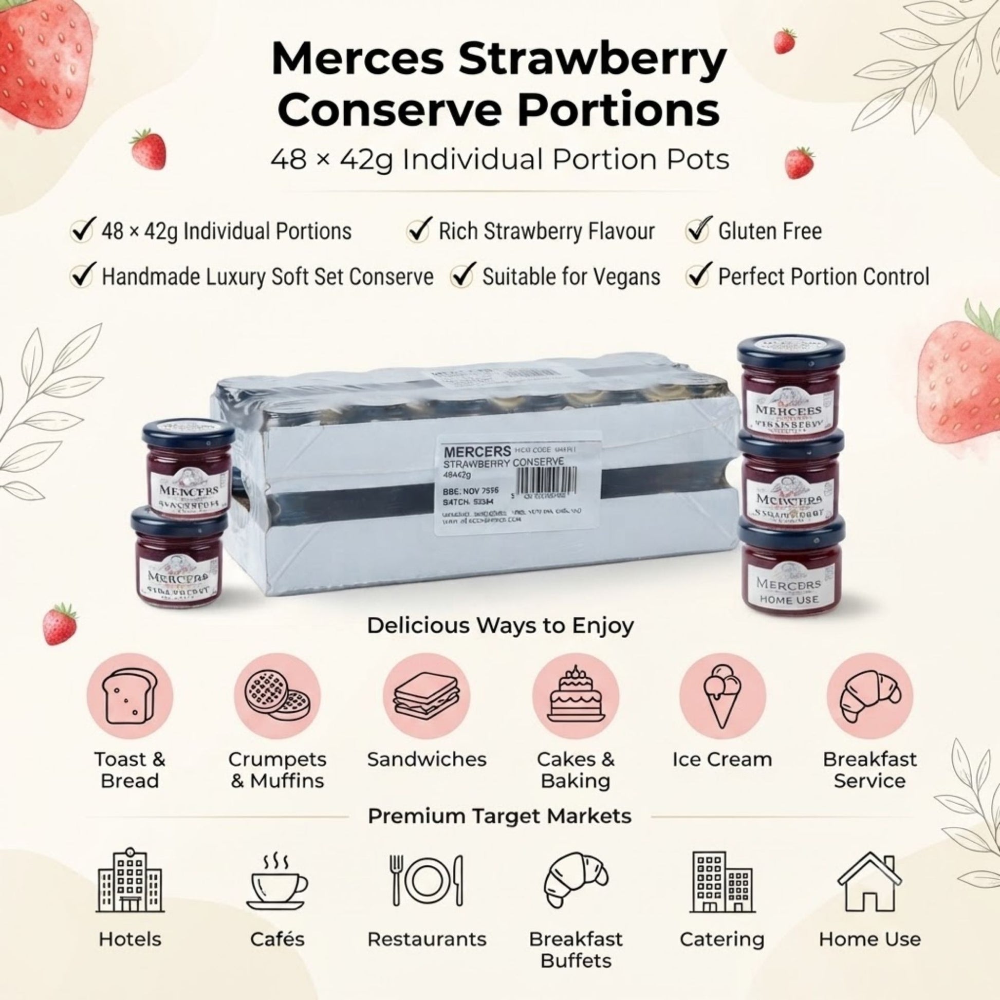Handmade strawberry conserve portion pots
