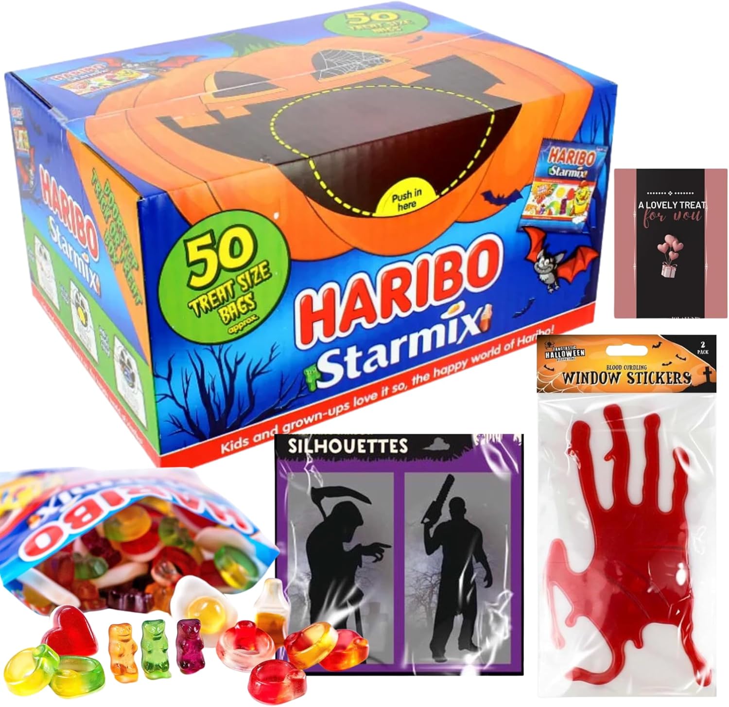 Spooky Halloween Decorations with Bloody Handprints and Zombie Silhouettes for Home Decor