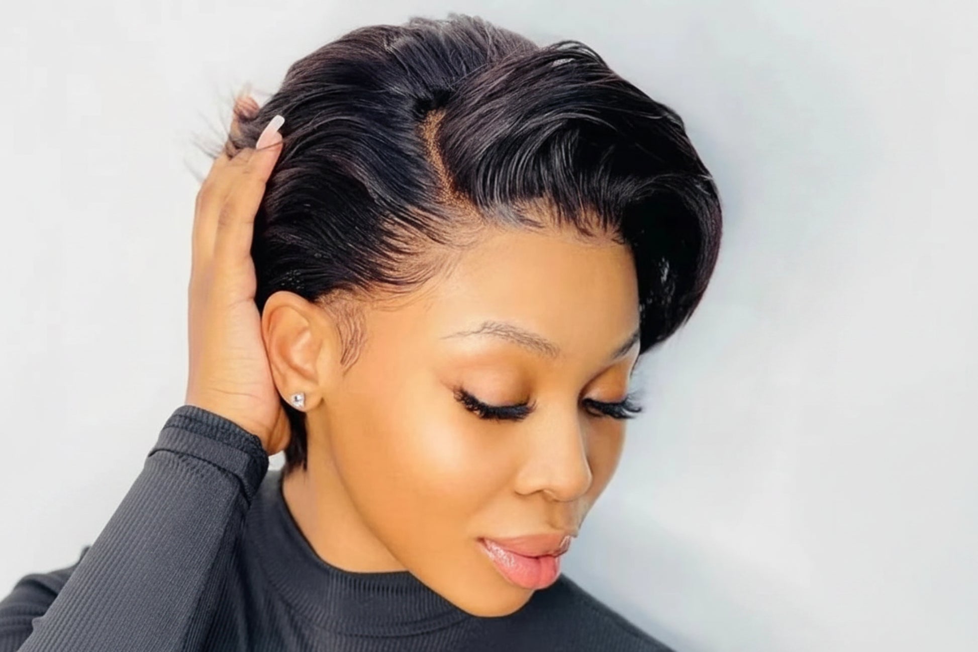 Burmese pixie cut straight human hair lace front wig