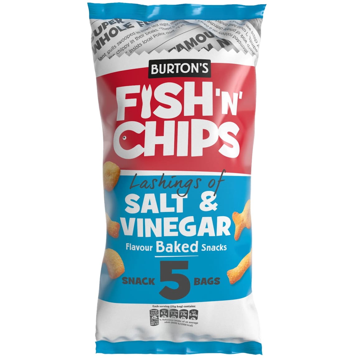 Burtons Fish and Chips 5 Snack Pack Salt and Vinegar flavour