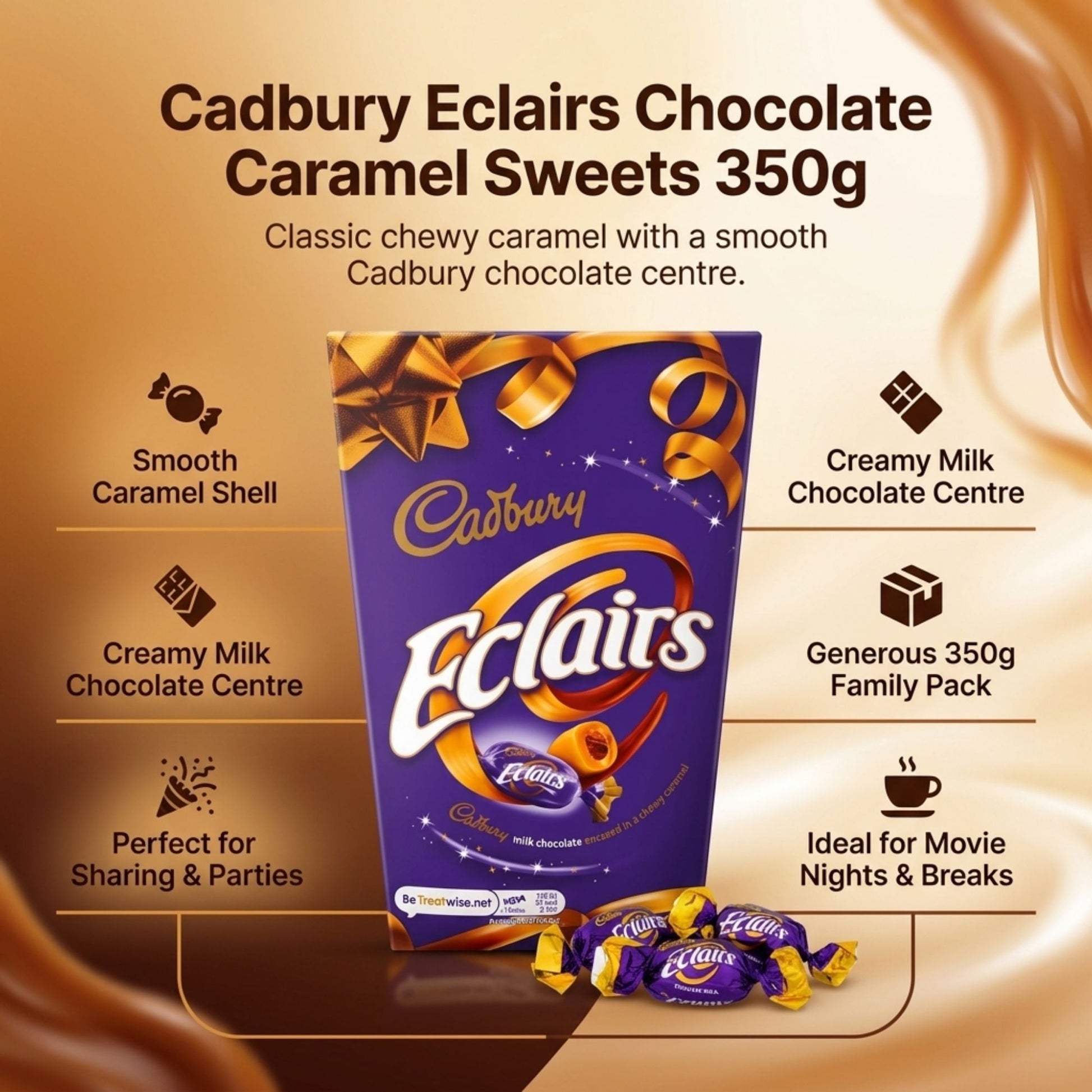 Chocolate filled caramel toffees with smooth milk chocolate