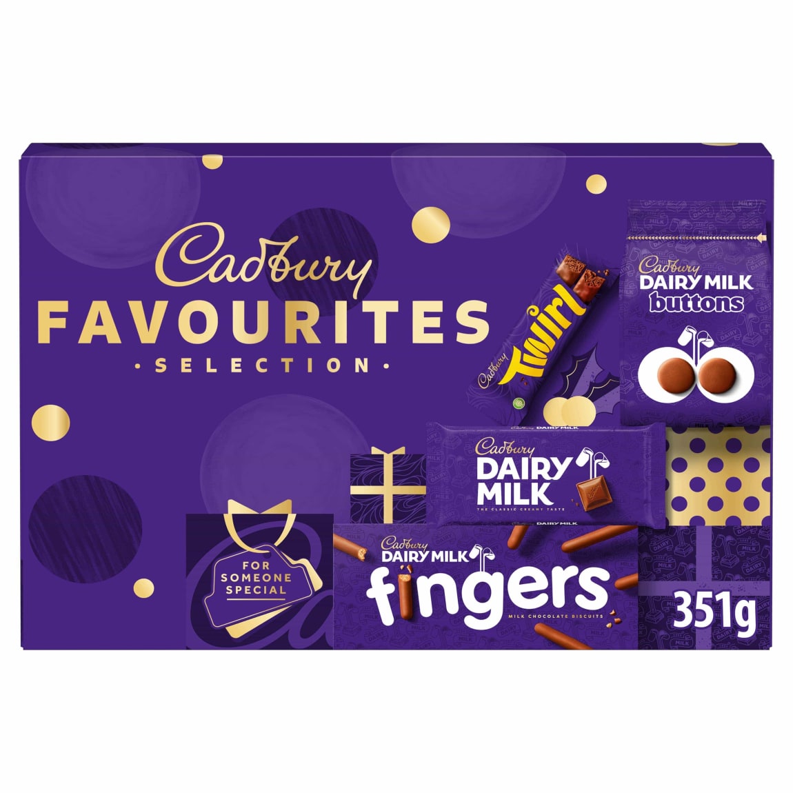 Christmas chocolate gift box with Dairy Milk, Twirl, and Giant Buttons