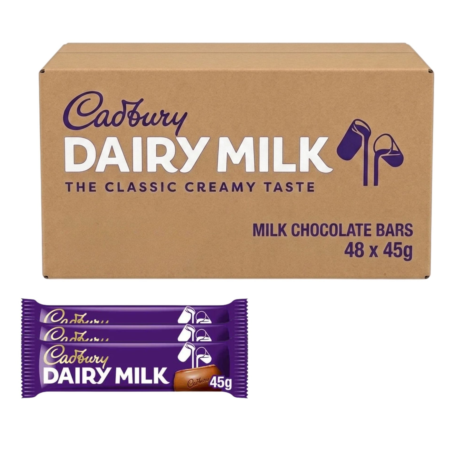 Cadbury Dairy Milk chocolate bars 45g x 48 bulk pack