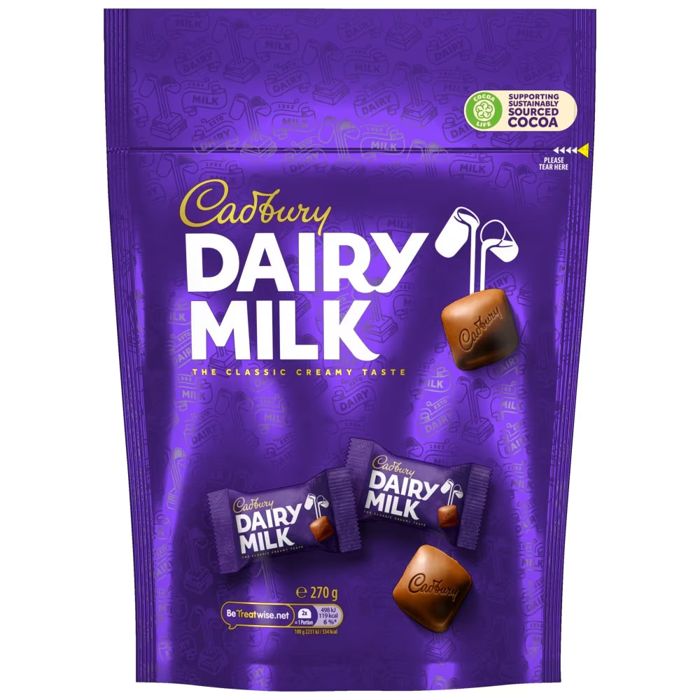 Bite-sized Cadbury Dairy Milk creamy chocolate pieces