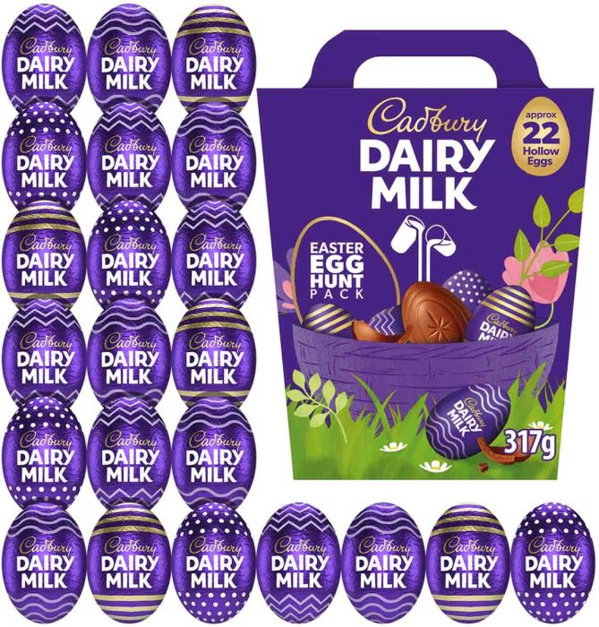 Cadbury Dairy Milk chocolate egg hunt pack with 22 hollow milk chocolate eggs