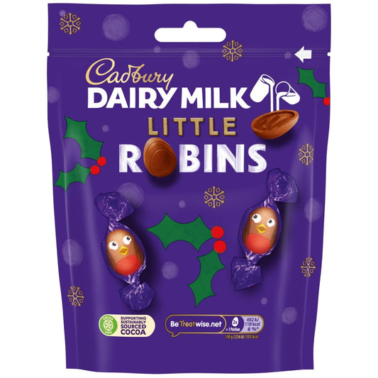 Cadbury Dairy Milk Little Robins 77g bag of festive milk chocolates