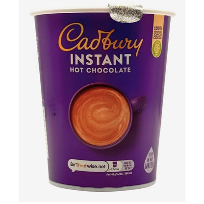 Close-up of Cadbury Hot Chocolate 12oz foil-sealed cups for freshness