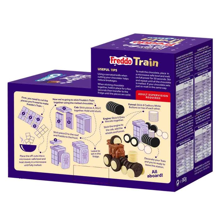 Cadbury Freddo bar with Oreo biscuits and white chocolate buttons