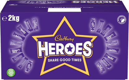 Cadbury Heroes Chocolate Bulk Share Box 2kg – Assorted Mini Milk Chocolate Bars