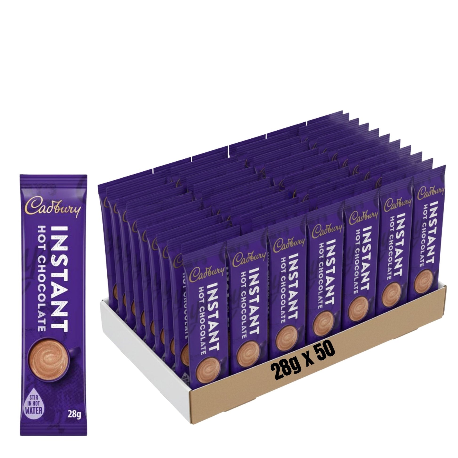 Cadbury Hot Chocolate Instant 28g x 50 sachets, silky and sweet cocoa drink