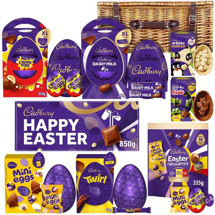 Luxury Easter wicker chocolate hamper with over 2.2kg of chocolate