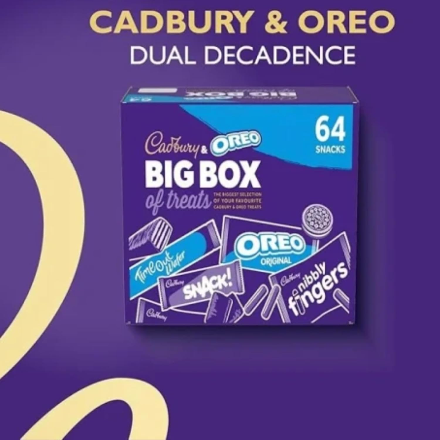 Assorted chocolate and cookie snacks from Cadbury and Oreo in one large gift box