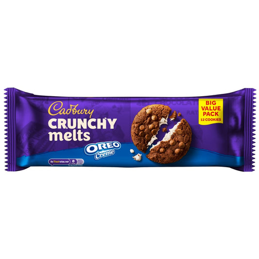 Cadbury Oreo Crème Crunchy Melts 312g enjoyed as sweet snack with coffee