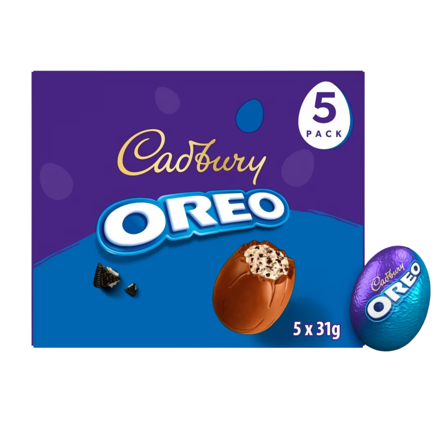 Creamy milk chocolate centre with crunchy Oreo biscuit pieces