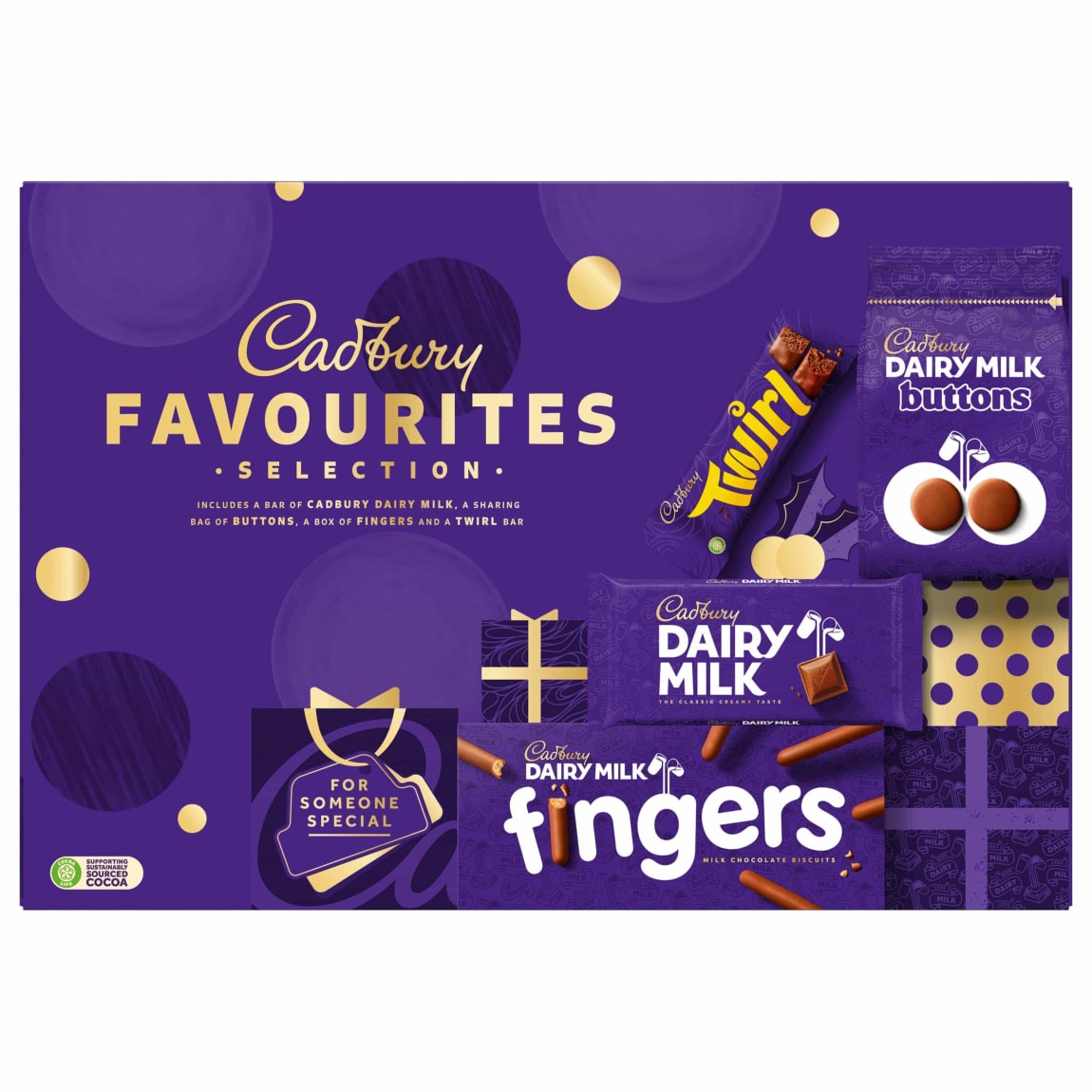 Cadbury Selection Box 351g with festive chocolates and holiday packaging