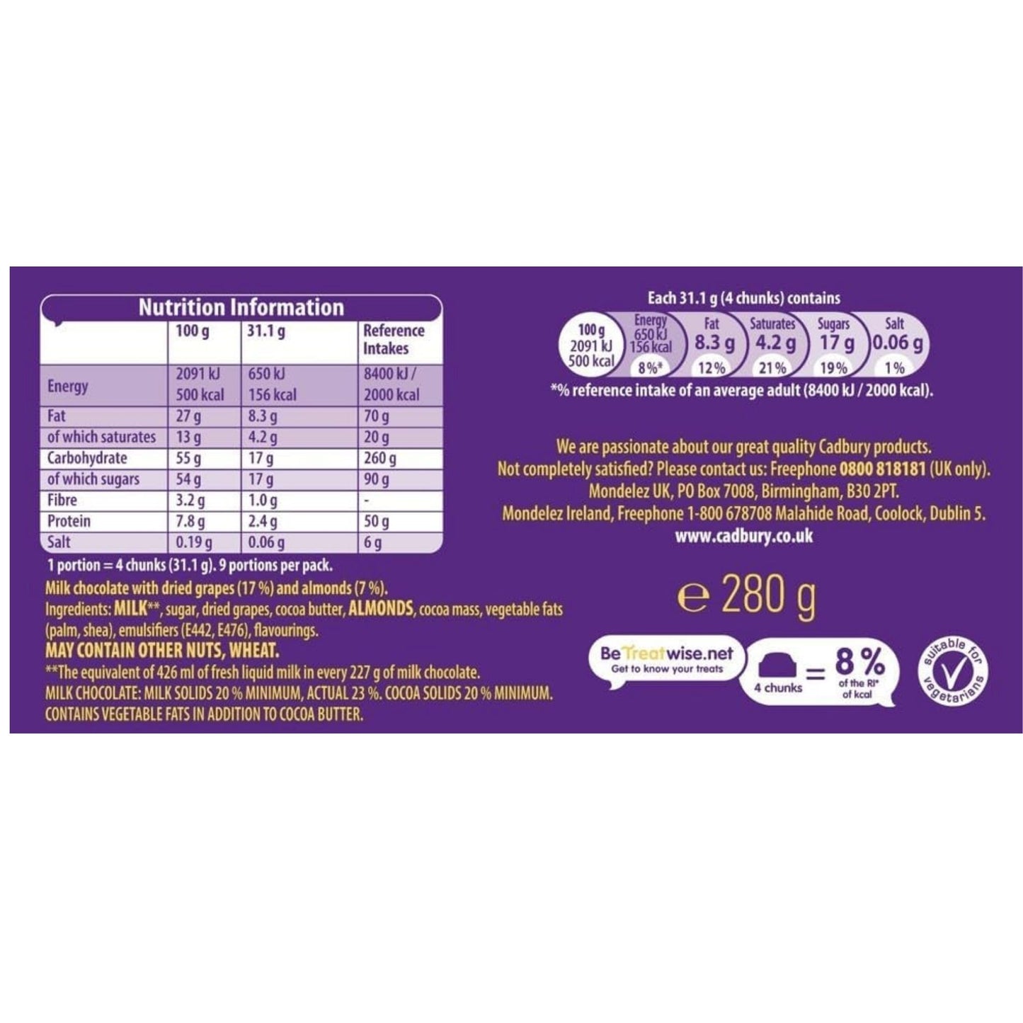 Large Dairy Milk Fruit and Nut bar