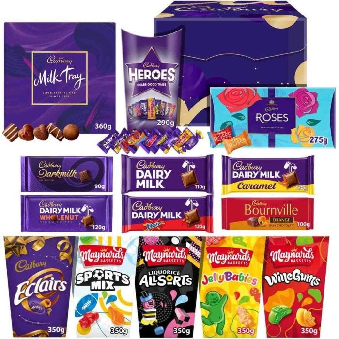 Cadbury treat box with a colourful sweets variety