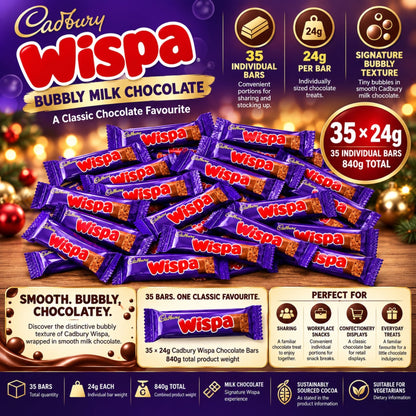 Box of 35 Cadbury Wispa bubbly chocolate bars