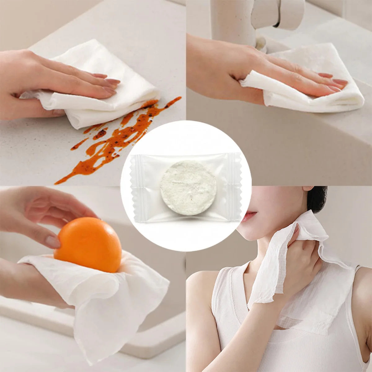 Disposable compressed towels for camping