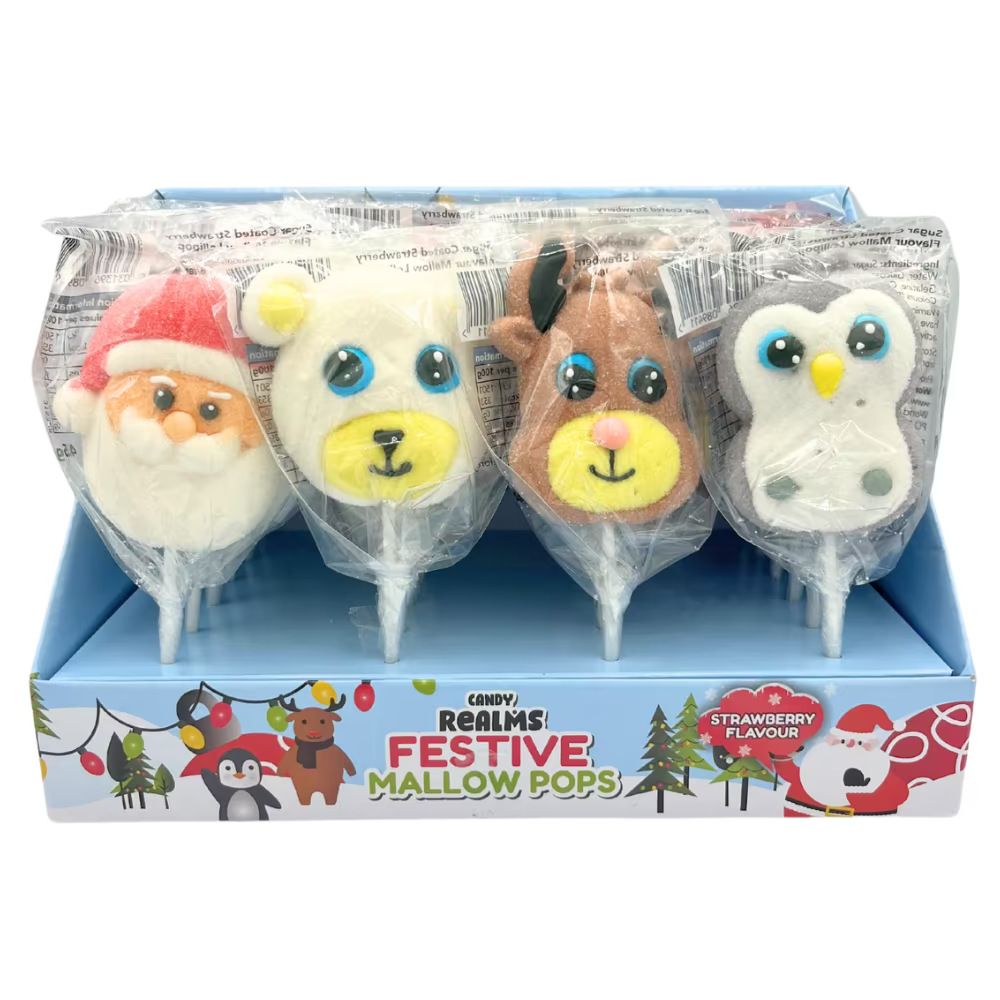 Candy Realms strawberry marshmallow pops with Christmas characters