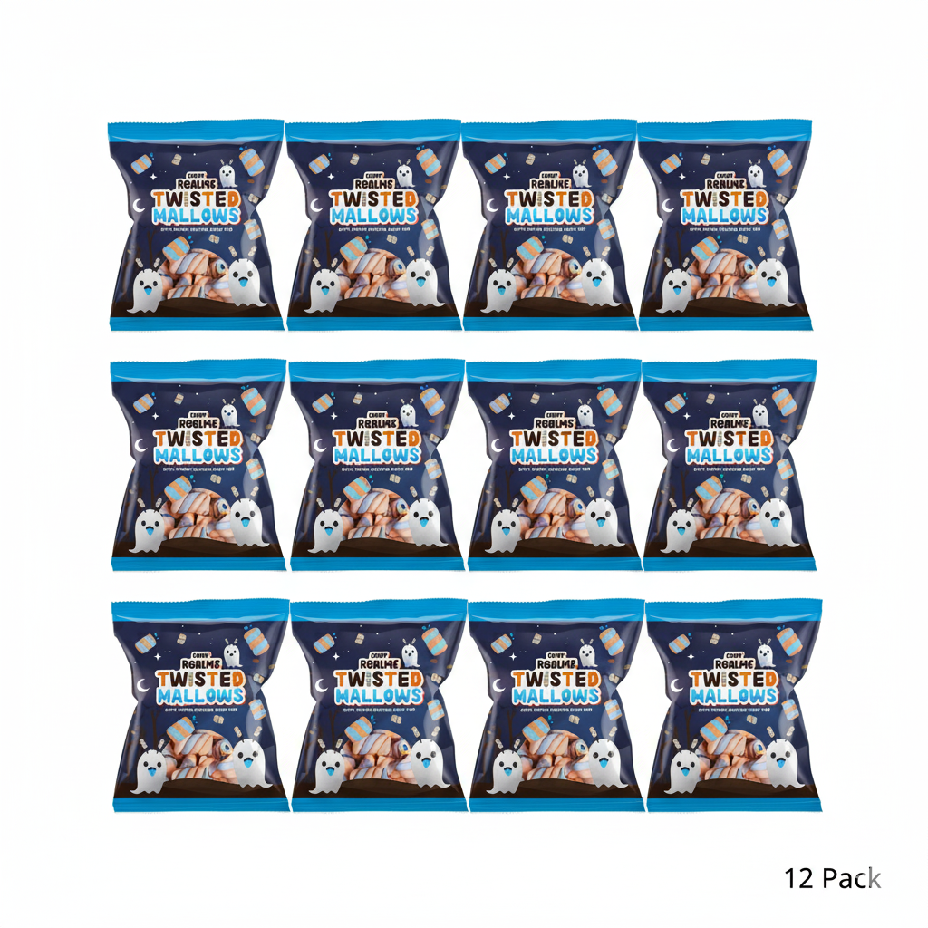 Candy Realms Twisted Mallows 12 pack of 90g strawberry jelly-filled marshmallows