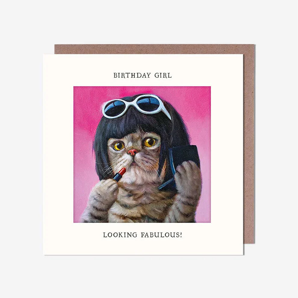 Fun cartoon Cat Looking Fabulous! Birthday Card. Perfect for greeting card lovers, birthday card greeting cards, and greeting cards near me. Ideal for cat lovers!