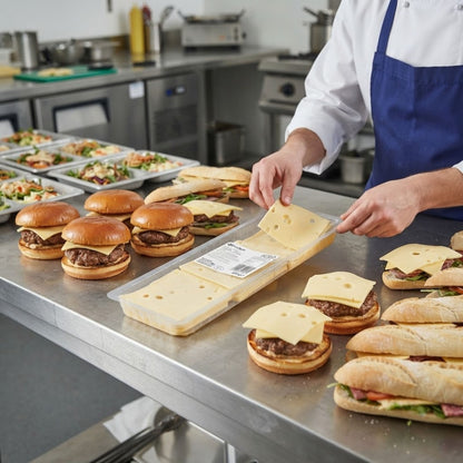 Vegetarian cheese slices in tray