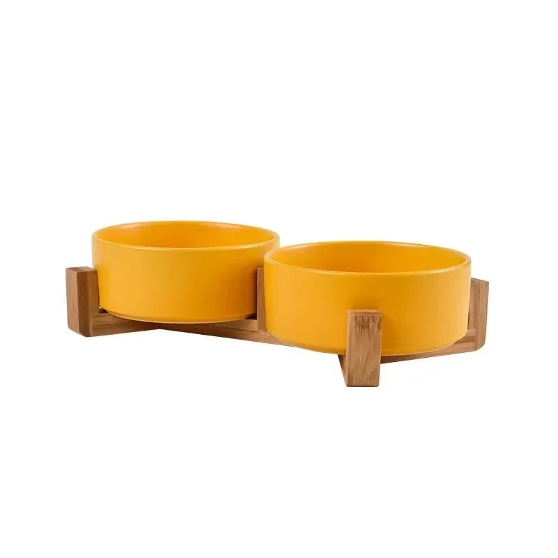 Ceramic pet bowl wood stand packaging what's included contents
