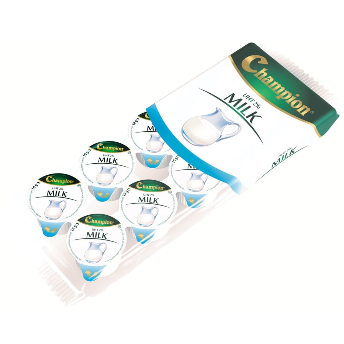 Champion UHT 2% Milk – 10 single-serve 10g pots for coffee, tea, or cereal