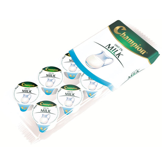 Champion UHT 2% Milk – 10 single-serve 10g pots for coffee, tea, or cereal