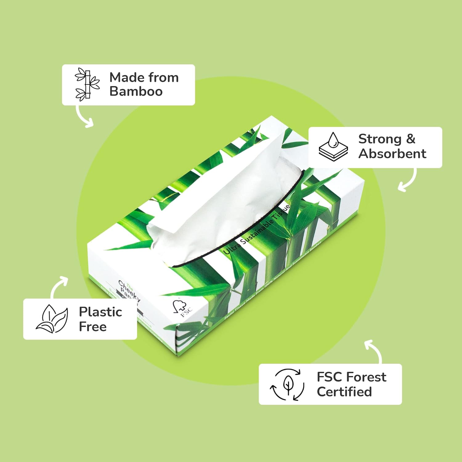 The Cheeky Panda Bamboo Facial Tissues 12 cube tissue boxes multipack with eco-friendly and recyclable packaging.